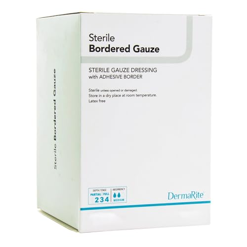 DermaRite Gauze Adhesive Dressing, Blanco, Estéril, 4 X 8 pulgadas, DermaRite Industries 11480, 25 Unidades miniatura 2