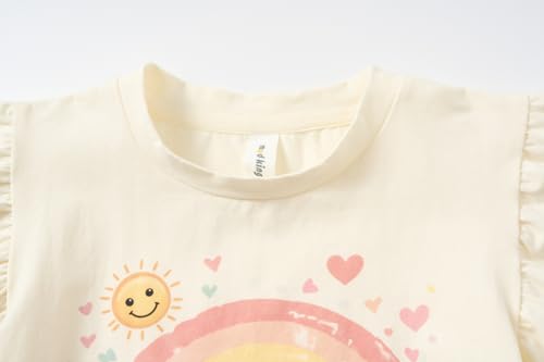 Image of Mud Kingdom Toddler Little Girls T-Shirts Colorful Love Heart Printing Ruffle Sleeve Valentine's Day Tees Casual Summer