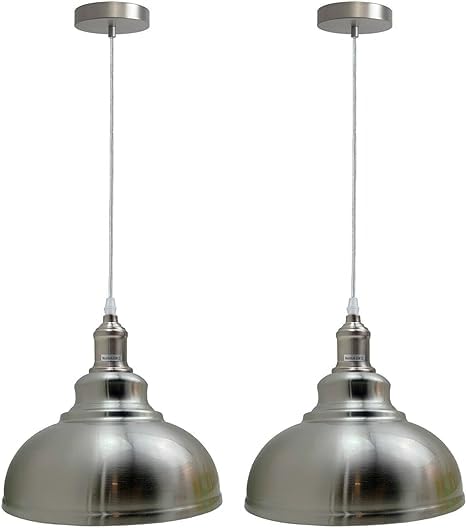 Vintage Pendant Dome Light Shade Industrial Hanging Pendant Light Ceiling Lighting for Dining Room, Bar, Clubs and Restaurants (Satin Nickel)