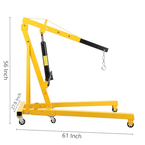 Image of 2 Ton Hydraulic Engine Hoist, Heavy Duty Shop Crane with 6 Swivel Casters & Adjustable Cherry Picker Boom, Hydraulic Pump Hoist for Garage Workshop Truck SUV Engines, Yellow