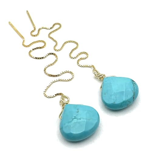 Boucles d'oreilles Magnesit Turquoise en vermeil, bijoux minimalistes pierres de gemmes