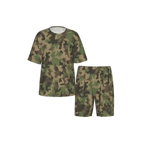 Ensemble de pyjama short hommes imprimé camouflage vert