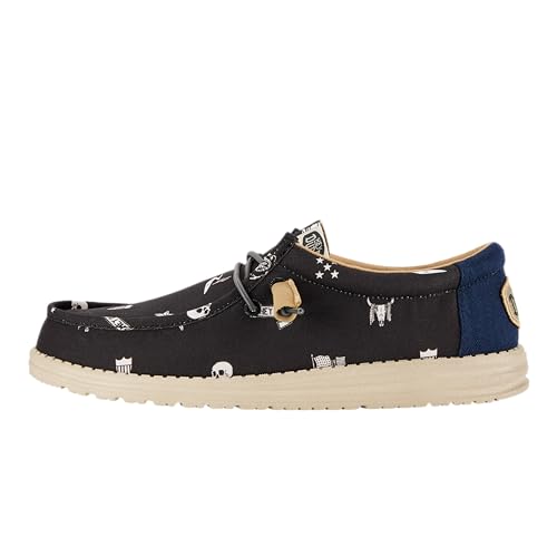 HEYDUDE Men's Wally-Stars N Skulls Print Black Size 9 | Men's Shoes | Men Slip-on Loafers | Comfortable & Light-Weight
