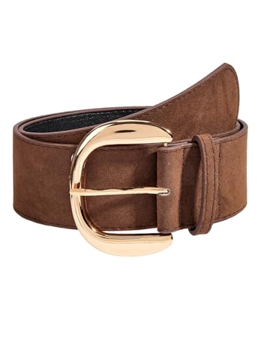 Yalice Women’s Wide Leather Belt for Dresses Vintage Western Cowgirls Thick Waist Belts Chunky Suede Belt with Metal Buckle