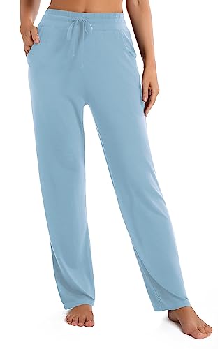 Pantalon long élastique taille haute bleu ciel L