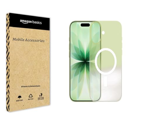 Image of amazon basics Paper Thin Case Cover for iPhone 17 | Matte Finish | Gradient Case, Shaded Color | Compatible with magsafe | (Green White, iPhone 17)