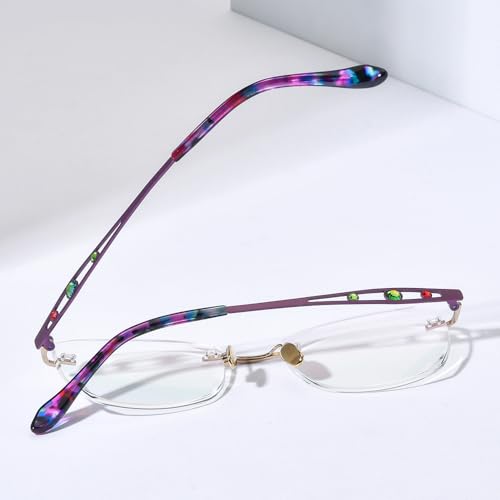 Image of FONEX Titanium Glasses Frame,Rimless Frameless Luxury Diamond Optical Eyeglasses for Women