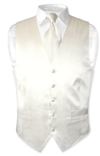 Men's SILK Dress Vest & NeckTie OFF-WHITE/IVORY Color Neck Tie Set