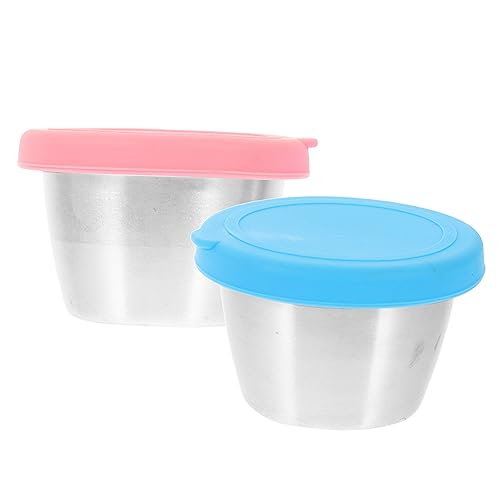 Garneck 2pcs 304 Stainless Steel Travel Condiments Dip Containers for Lunches Condiment Container Ketchup Dish