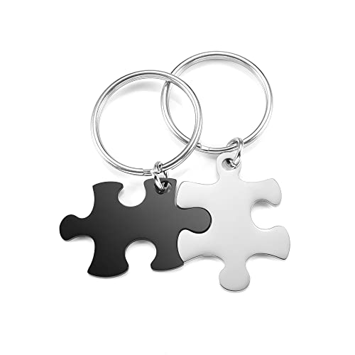 PiercingJak Puzzle Schlüsselanhänger Yin Yang Puzzleteile-Anhänger Liebe Freundschaft Schmuck Beziehungs Geschenke für Partner BFF Familie, Silber Schwarz Edelstahl