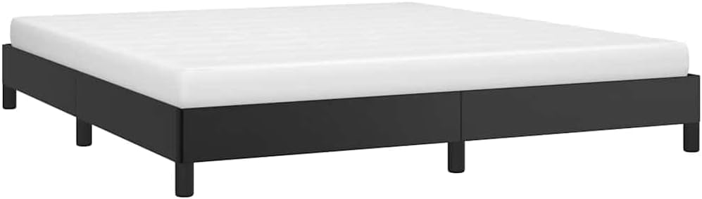 King Size Bed Frame Black Faux Leather Platform with Sturdy Engineered Wood Foundation, Modern Minimalist Bedroom Furniture, Easy Assembly No Box Spring Needed