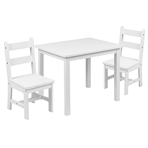 Flash Furniture Mesa y Silla de Madera Maciza para niños, Sala de Juegos, Dormitorio, Cocina, Juego de 3 Piezas, Madera de ingeniería, Color Blanco