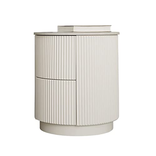 Mesita de noche Mesita de noche redonda con diseño de rayas verticales elegante con mesita de noche moderna de 2 cajones, mesitas de noche de madera for dormitorio, mesa auxiliar for sala de estar, bl