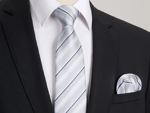 Image of HISDERN Mens Tie Striped Ties and Handkerchief Set Business Formal Woven Pocket Square Wedding College Stripe Necktie