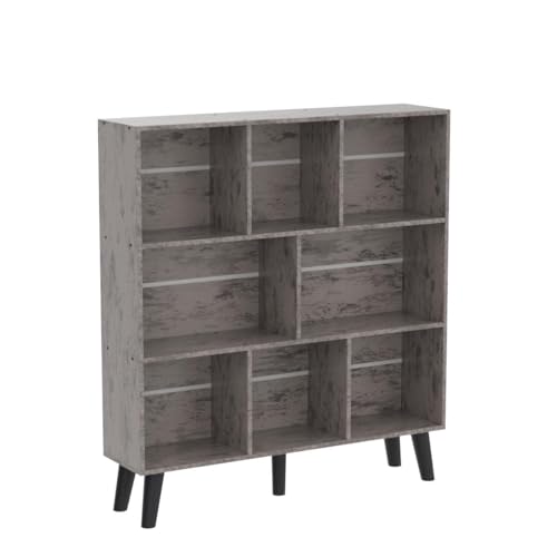 LEYAOYAO 8 Cube Bookshelf,3 Tier Bookcase with Legs,Modern Grey Mid-Century Bookshelves,Large Farmhouse Open Storage Organizer Shelf, Retro Wooden Display Book Case for Bedroom,Living Room,Office