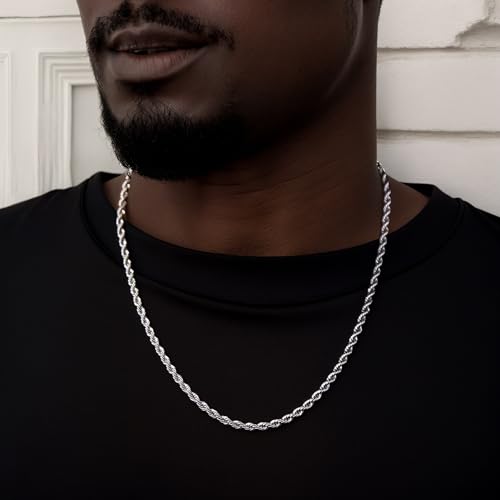 3 Pcs Chain Necklace for Men, Stainless Steel Silver Gold Black Cuban/Figaro/Herringbone Chains Set for Mens Boys Jewelry Gift, 16/18/20/22/24 Inches3