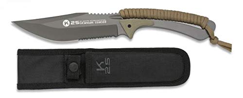 Cuchillo encordado K25 Coyote Total 25 para Caza, Pesca, Camping, Outdoor, Supervivencia y Bushcraft K25 32378 + Portabotellas de regalo
