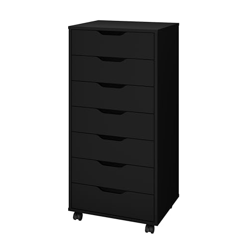 Panana 5/7 Drawers Chest, Mobile File Cabinet with Wheels Storage Organiser Chest Home Office Dresser Cabinet Side Filing Cupboard (Black, 7 Drawers)