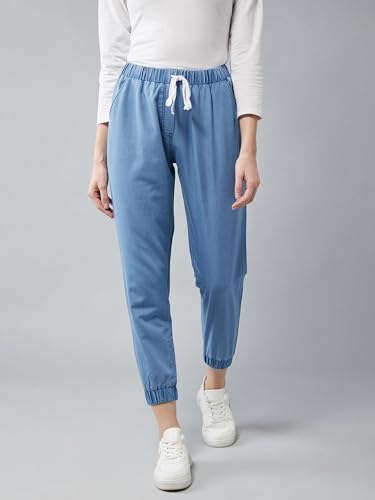 Image of Dolce Crudo Women's L Blue Regular Length Mid Rise Clean Look Regular Fit Denim Joggers