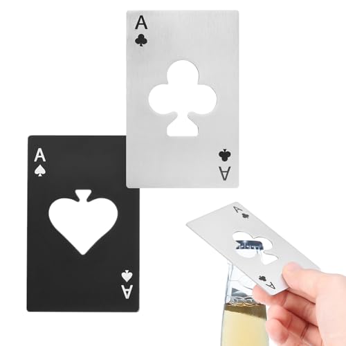 uxcell 2Pcs Ace of Clubs Bottle Opener, Stainless Steel Credit Card Size Beer Bottle Opener for Wallet Pocket, Can Cap Openers for Wedding Party Bridal Shower Present, Silver and Black
