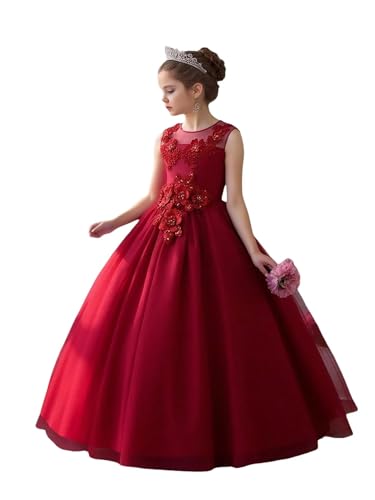 Teen Girls Large Mesh Long Dress Elegant Evening Gown for Performance