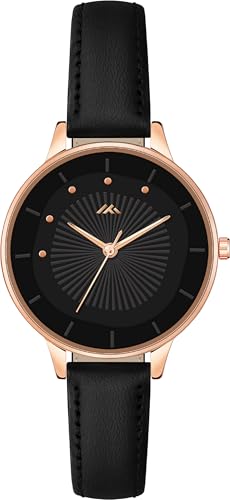 Image of Analog Quartz Movement Women's Wrist Watch Leather Strap, Rose Gold Case, Round Dial (MT-571-To-575)