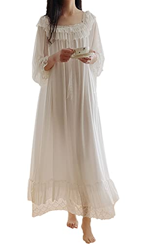 Women's Lace Vintage Victorian Nightgown Long Sleeve Sleepwear Nightdress