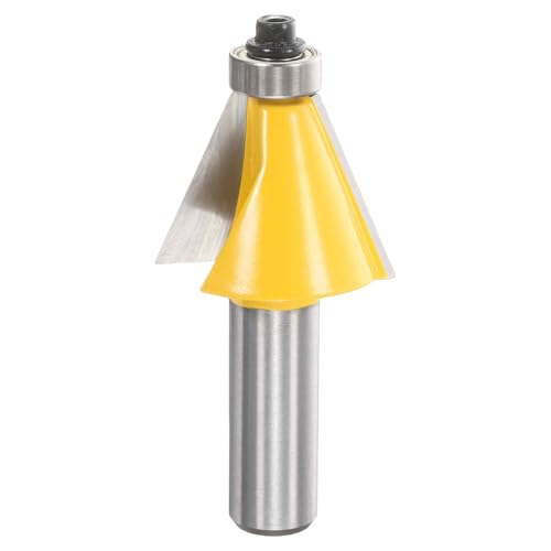 Image of HARFINGTON 22.5 Degree Chamfer Router Bit 1 /2 Inch Shank 1 inch Cutting Length Carbide Tip with Bearing for Woodworking Milling Cutter Tool, Yellow