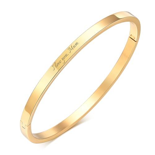 Personalized Gold Bracelets for Women - 14K Gold Plated Bracelet,Quote Name ID Engraved Bangle Friendship Bracelet Trendy Jewelry,Anniversary Christmas Valentines Day Gifts for Her Girlfriend