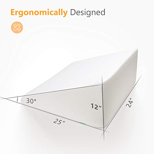 Oasisspace Bed Wedge Pillow, 12" Elevated Pillow For Bed Triangle Wedge Pillow 1.5 Inch Memory Foam Top With Removable Washable Cover (25"X24"X12") For Acid Reflux, Snoring, Reading, Back Pain #TOP1