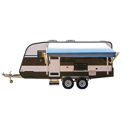 Aleko Automatic Retractable Rv Awning| 21' W X 8' L Motorized Crank Camper Awning| Vinyl Water Resistant Canopy, Uv Protection Sun Shade For Trailer, Motorhome, Travel Trailer| Blue Fade #TOP1
