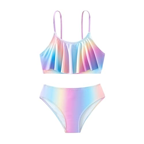 iEFiEL Costume da Bagno Bambina Mare Due Pezzi Bikini Estivo con Volant Tankini Arcobaleno