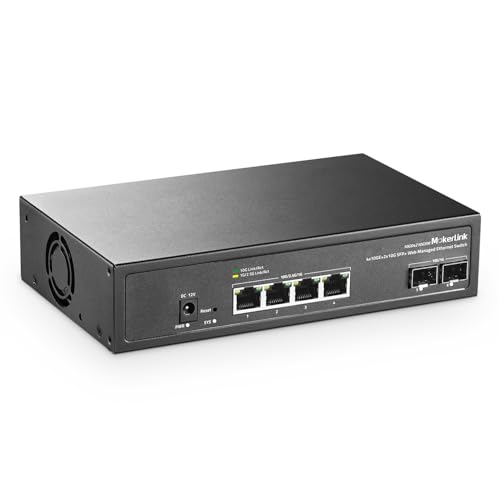 Image of MokerLink 6 Port 10Gbps Managed Switch, 4x10G Etheret RJ45, 2x10G SFP+ Support 1G and 10G SFP+, 120Gbps Bandwidth, Small L2 Web Managed Network Switch