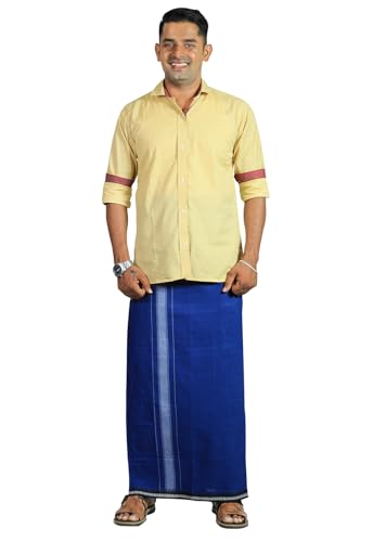 PRAKASAM COTTON Mens Cotton Kerala Thalapathi Border Welcro Adjustable Readymade Pocket Dhoti