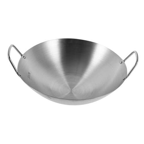 Gatuida Wok de Acero Inoxidable con Doble Asa Sartén Profunda para Cocina y Restaurantes Olla Práctica para Saltear y Freír Alimentos Fácil de Limpiar y Duradera