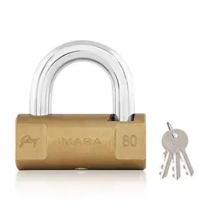 Godrej 80 mm Imara Padlock with 3 Keys, Brass Finsih Lock for Shutters, Grills & Main Doors (Gold, Pack of 1)