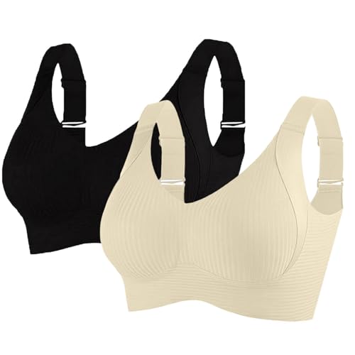 2/3 Pack Bras for Women Non Wired Seamless Bras Women Comfortable Ribbed Bralettes Sports Bra Soft Support Lift Full Coverage Bralettes Everyday Plus Size Bra with Adjustable Padded Pink