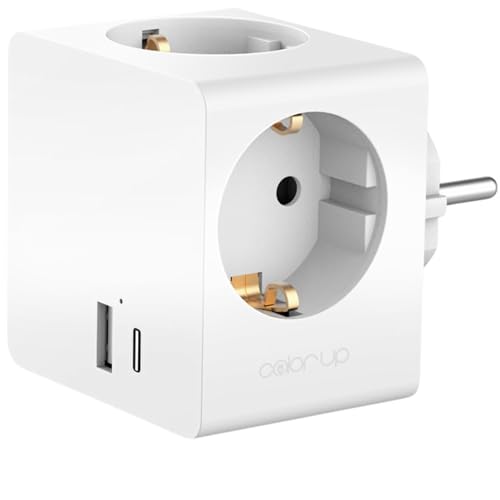 COLOR UP Steckdosenwürfel ohne Kabel 5in1 Steckdosenadapter für DE/NL/ES/SE/FR Mehrfachsteckdose für USB A/C + 3X C E/F Mehrfachstecker für Steckdose mit Überspannungsschutz & Kindersicherung