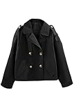 Giolshon Girl's Trench Coat Classic Double Breasted Jacket Kids Long Sleeve Lapel Fall Outerwear XT01Kid Black 11-12 Years