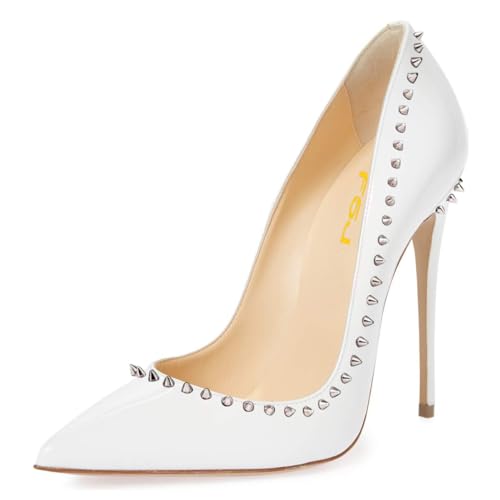 FSJ Women Pumps Pointed Toe High Heel Stilettos Rivets Studded Patent Leather Shoes Size 4-15 US