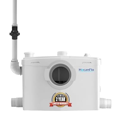 HOCANFLO 800W Macerator Pump for Basement Upflush System, High Efficiency Sewerage Pump with 2 Outlets/4 Inlets,Macerating Pump for Toilet, Sink, Basement, Laundry, Kitchen,36ft Vertical Pumping