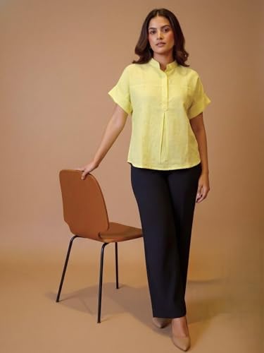 Image of Maaesa Women Solid Rayon Mandarin Neck Regular Fit Top | Short Sleeves | Lightweight & Breathable | Casual Wear & Office Wear