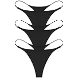 ETAOLINE Women's Thong Bikini Cheeky Bottom Solid G String Panties Black