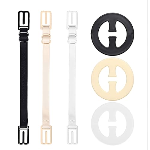 6 Pcs Bra Straps Clips, Racerback Bra Clips, Elastic Adjustable Non-Slip Strap and Round Bra Straps Holder Women�s Black, White, Beige for Full Cup Size
