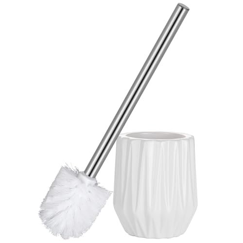 FIISAYL Escobillas de Baño Escobilla WC Escobillero Baño con Mango de Acero Inoxidable y Base de Cerámica Forma de Diamante Blanco