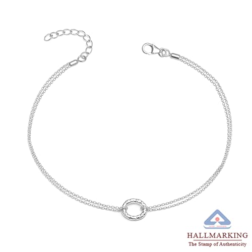 Image of TRUESILVER ACPL 925 Sterling Silver Anklets for Women | BIS Hallmarked Adjustable Chain Anklet with Charms | Beach Foot Jewelry | 1 Piece