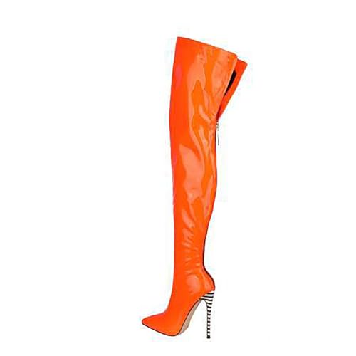 Image of Thigh high boots for women striped Back zipper Burgundy Zebra Print Over the knee Sexy gold white pointed toe Cow Print leopard Magenta stiletto heel