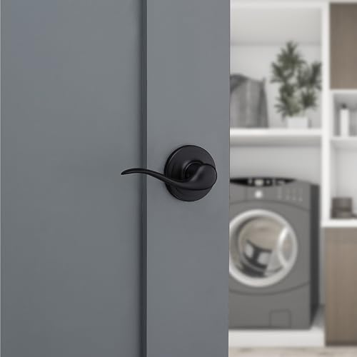 Image of Kwikset Tustin Interior Passage Door Handle, Lever For Closet and Hallway Doors, Reversible Non-Locking Handle Lever, Matte Black, with Microban Protection