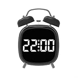 Zeroupshop Reloj despertador digital de doble campana con pantalla LED de 4 pulgadas con sonido de timbre fuerte de más de 70 dB para personas que duermen mucho y funcionamiento silencioso, versátil