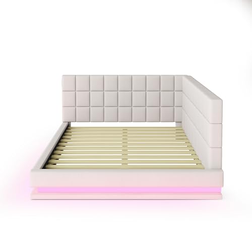 Kayan Polsterbett 140x200 mit LED und USB, Daybett Tagesbett Schlafsofa Multifunktionsbett mit Lattenrost, Hautfreundlicher Samtstoff, Ohne Matratze